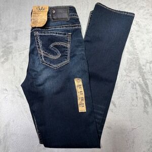 Vintage Silver Jeans Suki Mid Straight Dark Wash Denim 29x34 Cotton Blend 2000s
